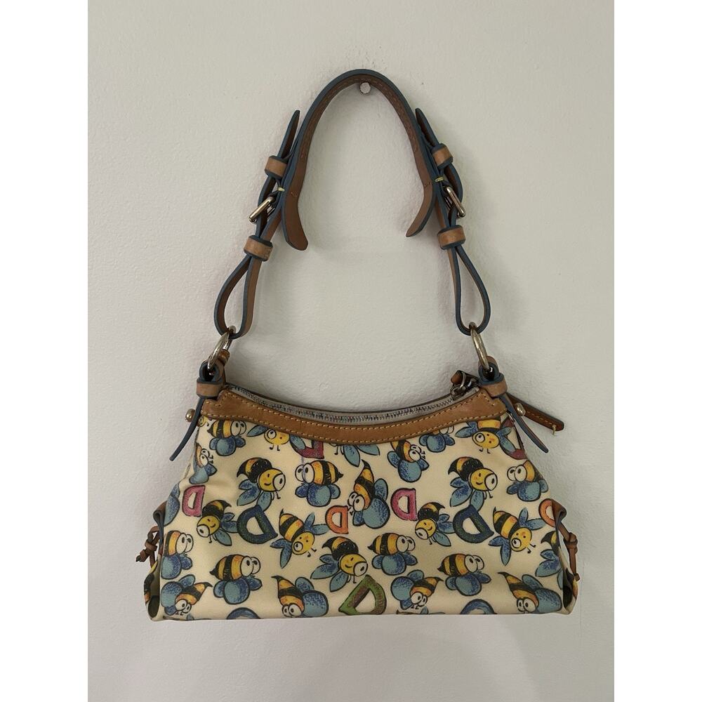 RARE VTG Y2K Dooney & Bourke Bumble Bee Print Shoulder Bag Leather canvas - Picture 7 of 13